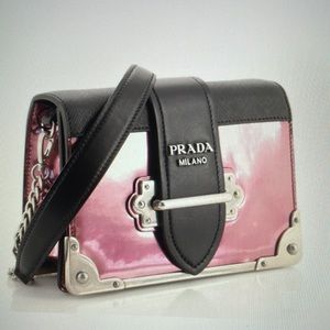 Prada Chain Crossbody Bag Metallic Leather and Saffiano Small